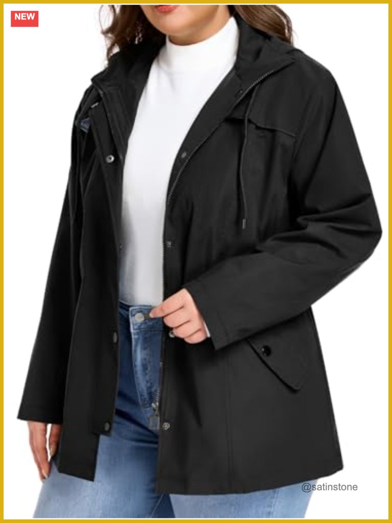 Plus Size Waterproof Rain Jacket With Hood Lightweight Windbreaker Jacket
